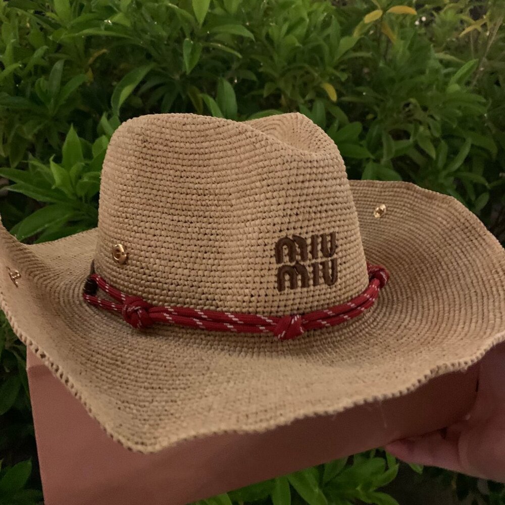 Women 📸Miu Miu Hat RED TRIM | Raffia Sunhat